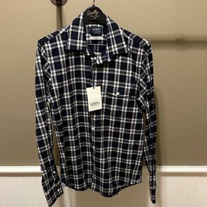 Navy and White Checkered Men's Casual Shirt